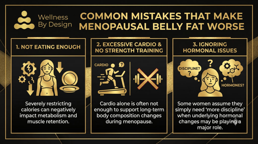 infographic to show common mistakes that make menopausal belly fat worse